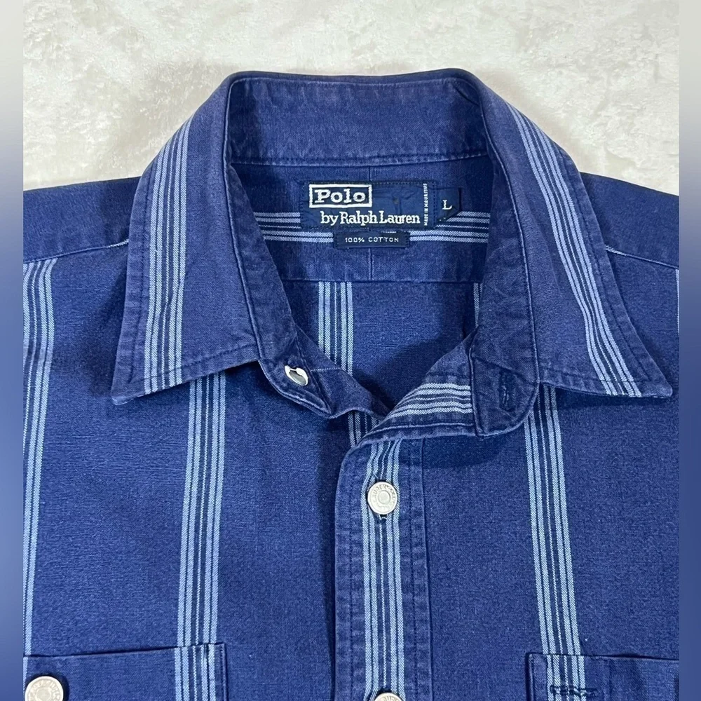 Polo Ralph Lauren Large 100% Cotton Vintage Heavy Shirt Jacket Metal Buttons